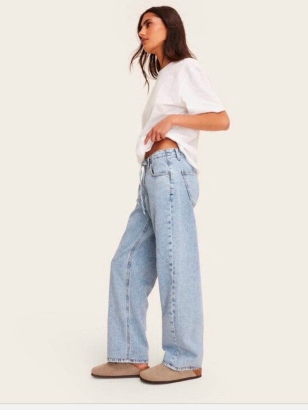 Parke Women's Mid-Rise Drawstring Baggy Jeans, Size 4 - Light Wash - Picture 6 of 10